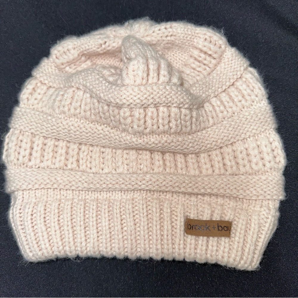 Brook+Bay hat beanie cap crochet tan cream color